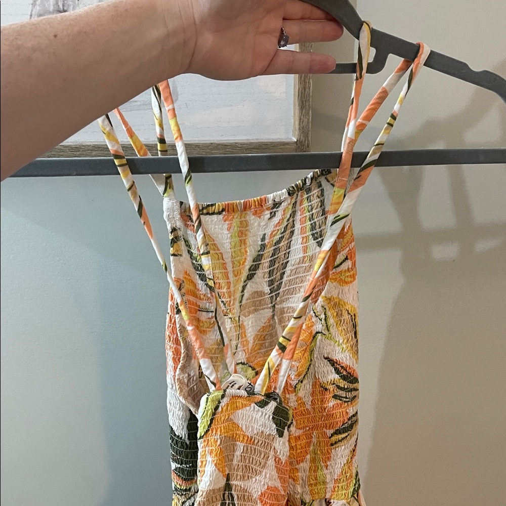 Roxy Floral Halter Maxi Dress in Peach, Olive & Cream Floral Print, L - Picture 8 of 10